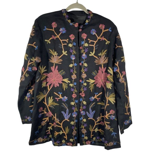 Coldwater Creek heavily Embroidered Womens wool Jacket topper Mandarin Long line - Picture 1 of 8